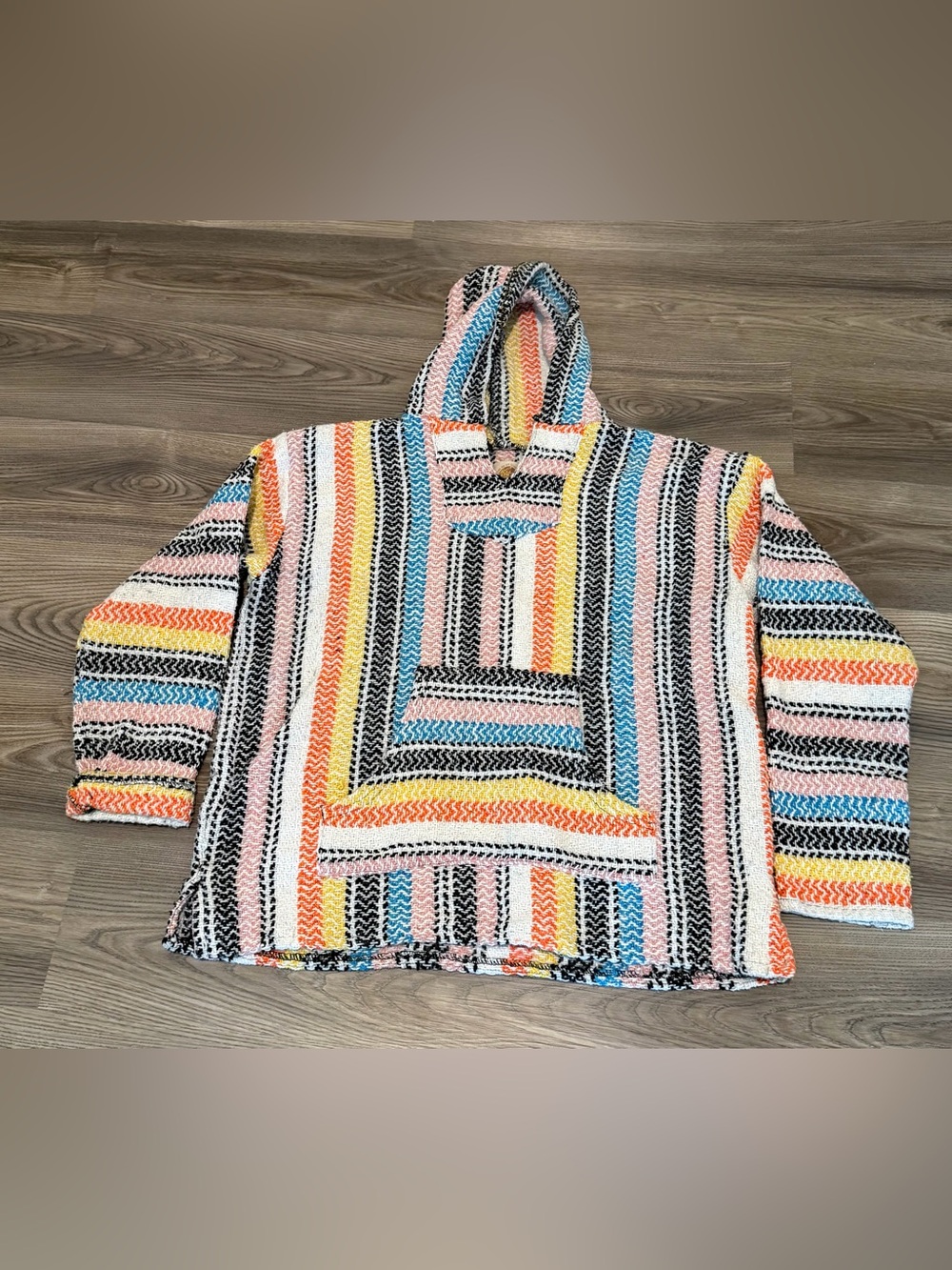 Earth Ragz Baja Joe Mexican Hoodie Pullover Mens size Large Hippie Boho